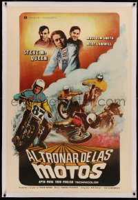 4c0125 ON ANY SUNDAY linen Argentinean 1976 Bruce Brown classic, Steve McQueen, motorcycle racing!