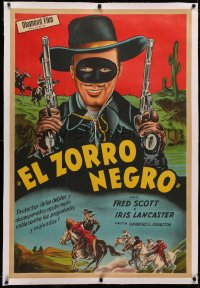 4c0127 RIDIN' THE TRAIL linen Argentinean 1940 great art of Fred Scott as The Black Zorro with guns!