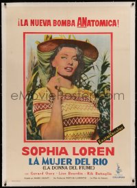 4c0130 WOMAN OF THE RIVER linen Argentinean 1956 La Donna del fiume, best c/u of sexiest Sophia Loren!