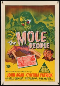 4c0158 MOLE PEOPLE linen Aust 1sh 1956 great art of the underground monster over unconscious woman!