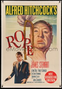 4c0159 ROPE linen Aust 1sh R1963 art of giant Alfred Hitchcock looming over James Stewart, rare!