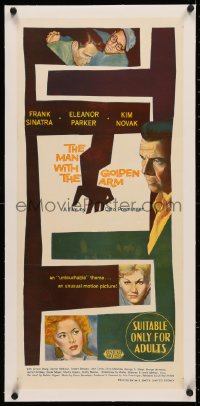 4c0170 MAN WITH THE GOLDEN ARM linen Aust daybill 1956 Frank Sinatra is hooked, Kim Novak, Preminger
