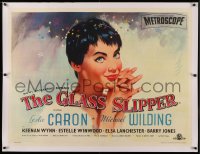 4c0202 GLASS SLIPPER linen British quad 1955 Jon Whitcomb art of pretty Leslie Caron, ultra rare!