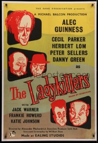 4c0216 LADYKILLERS linen English 1sh 1955 great Reginald Mount art of Alec Guinness & gangsters!