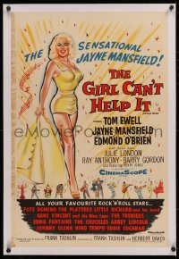 4c0200 GIRL CAN'T HELP IT linen English double crown 1956 full-length art of sexy Jayne Mansfield!
