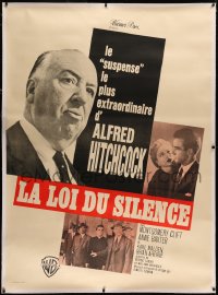 4c0029 I CONFESS linen French 1p R1960s Alfred Hitchcock shown with Montgomery Clift & Anne Baxter!