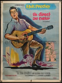 4c0030 KID GALAHAD linen French 1p 1963 art of Elvis Presley singing with guitar, boxing & romancing!