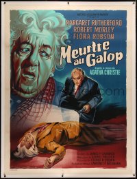 4c0036 MURDER AT THE GALLOP linen French 1p 1964 Roger Soubie art of Margaret Rutherford, ultra rare!