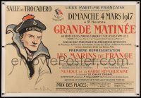 4c0054 LES MARINS DE FRANCE linen French 31x45 1917 art of French sailor promoting documentary, rare!