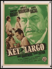 4c0107 KEY LARGO linen French 23x32 1949 Humphrey Bogart, Lauren Bacall, Edward G. Robinson, rare!