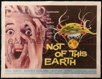 4c0232 NOT OF THIS EARTH linen 1/2sh 1957 classic close up art of screaming girl & alien monster!