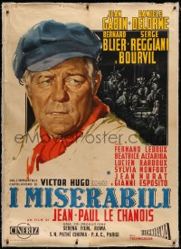 4c0012 LES MISERABLES linen Italian 1p 1959 great art of Jean Gabin as Jean Valjean, ultra rare!