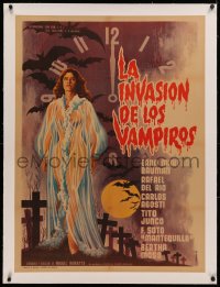 4c0139 LA INVASION DE LOS VAMPIROS linen Mexican poster 1963 vampire in see-through robe by Mendoza!