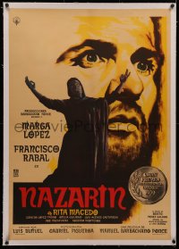 4c0141 NAZARIN linen Mexican poster 1959 Luis Bunuel, art of Mexican Catholic priest by Mendoza!