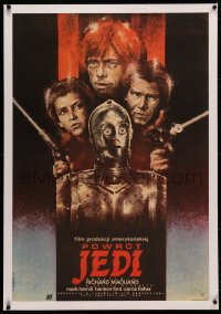 4c0196 RETURN OF THE JEDI linen Polish 26x38 1984 completely different cast montage art by Dybowski!