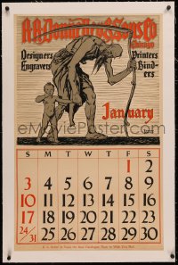 4c0246 RR DONNELLEY linen 21x34 calendar poster 1915 great Edward Penfield art of Father Time & child!