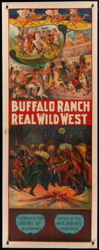 4c0069 BUFFALO RANCH REAL WILD WEST linen 21x56 poster 1910s camel races, equestrian football!
