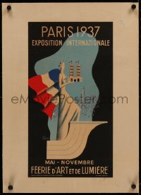 4c0295 EXPOSITION INTERNATIONALE PARIS 1937 linen 10x18 French special poster 1937 Bouissoud art!