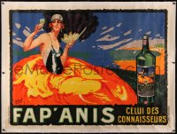 4c0061 FAP'ANIS linen 46x62 French advertising poster 1920s Delval art of sexy flapper drinking!