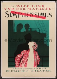 4c0070 MISS LIND UND DER MATROSE linen 34x48 German stage poster 1928 Olaf Gulbransson art, rare!