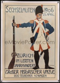 4c0073 SECHSELAUTEN 1906 linen 31x44 Swiss special poster 1906 Pfenninger art of Swiss soldier!