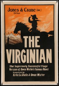 4c0268 VIRGINIAN linen 28x42 stage poster 1913 cowboy silhouette art, Owen Wister's famous novel!