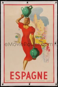 4c0321 ESPAGNE linen 25x39 Spanish travel poster 1950s Morell art of woman carrying water, rare!