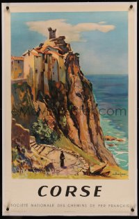4c0332 FRENCH NATIONAL RAILROADS linen 25x39 French travel poster 1955 Arthur Fages art of Corsica!