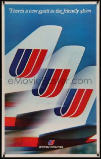 4c0340 UNITED AIRLINES linen 25x40 travel poster 1970s image of airplane logo designed by Saul Bass!