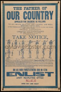 4c0287 FATHER OF OUR COUNTRY linen 28x42 WWI war poster 1917 soldiers demonstrating handling of a rifle!