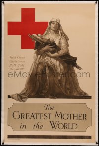 4c0288 GREATEST MOTHER IN THE WORLD linen 28x43 WWI war poster 1918 Red Cross, Foringer art of nurse!