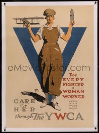 4c0289 UNITED WAR WORK CAMPAIGN linen 30x41 WWI war poster 1918 for every fighter a woman worker!