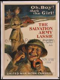 4c0290 UNITED WAR WORK CAMPAIGN linen 30x40 WWI war poster 1918 that's the Salvation Army lassie!