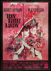 4d0166 MY FAIR LADY French 4p 1964 classic art of Audrey Hepburn & Rex Harrison by Bob Peak!
