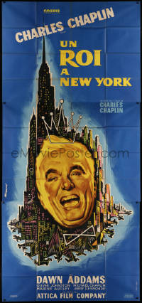 4d0154 KING IN NEW YORK French 62x137 1957 different Ferracci art of Charlie Chaplin, ultra rare!