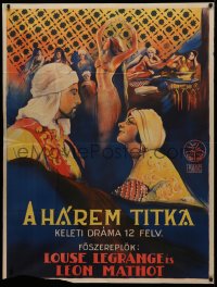 4d0059 IN THE SHADOW OF THE HAREM Hungarian 37x49 1928 art of top stars & harem girls, very rare!