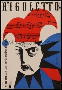 4d0510 RIGOLETTO Hungarian 15x23 1964 great Varga Gyozo art of jester & musical bars, rare!