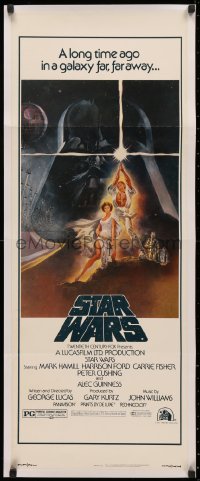 4d0106 STAR WARS insert 1977 George Lucas classic, iconic Tom Jung art of Vader over Luke & Leia!
