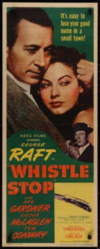 4d0415 WHISTLE STOP insert 1946 sexy Ava Gardner in love triangle w/George Raft & Tom Conway, rare!
