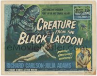4d0329 CREATURE FROM THE BLACK LAGOON TC 1954 classic art of monster attacking sexy Julie Adams!