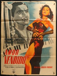 4d0040 AMOR VENDIDO Mexican poster 1951 Carlo Vega full-length art of sexy Meche Barba, ultra rare!