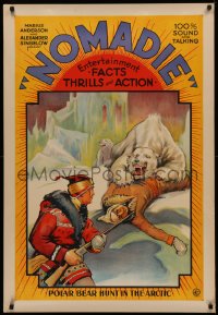 4d0387 NOMADIE 1sh 1931 incredible stone litho of hunter saving his lady from polar bears attacking!