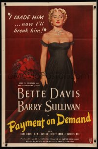 4d0303 PAYMENT ON DEMAND 1sh 1951 classic art of Bette Davis, who made & will break Barry Sullivan!