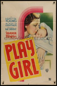 4d0304 PLAY GIRL 1sh 1932 art of Loretta Young, who's has the baby of a degenerate gambler, rare!