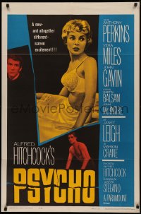 4d0305 PSYCHO 1sh 1960 sexy half-dressed Janet Leigh, Anthony Perkins, Alfred Hitchcock classic!