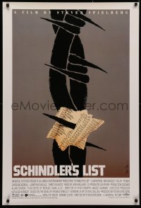 4d0377 SCHINDLER'S LIST 1sh 1993 Steven Spielberg, iconic different unused art by Saul Bass, rare!