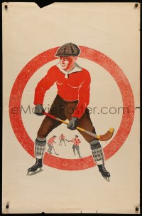 4d0229 RUSSIAN SPORTS POSTER 28x43 Russian special poster 1940s great art of juvenile hockey player!