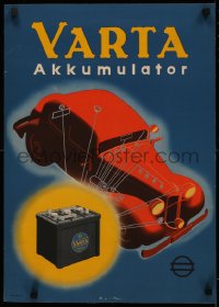 4d0433 VARTA 17x24 German advertising poster 1920s Bair art of car diagram showing what battery powers!