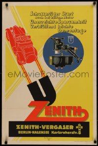 4d0434 ZENITH-VERGASER 21x31 German advertising poster 1930s Paul Neumann art of carburetor & car!