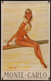 4d0443 MONTE-CARLO 25x39 Monacan travel poster 1950s Domergue art of nude sun worshipper, rare!